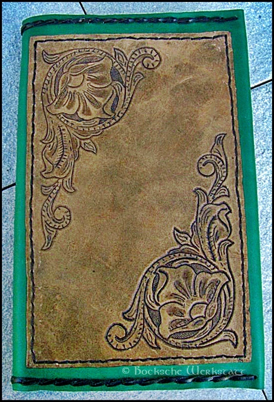 Leather cover/book cover - green-brown