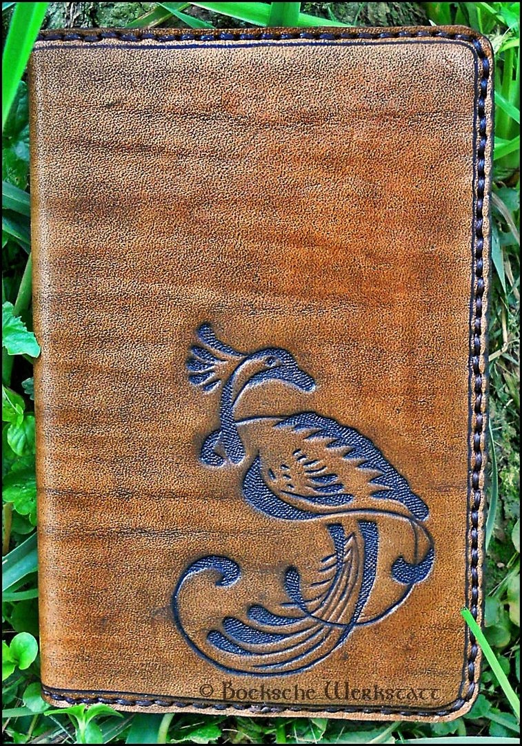 Leather cover/book cover - Peacock