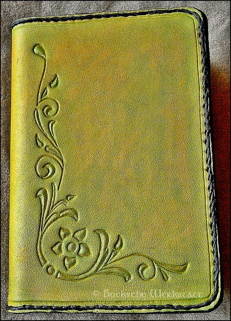 Leather cover/book cover - flower tendril green