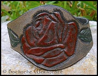 Leather bracelet handcarved Rose